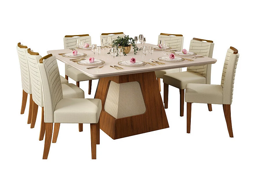 Table à Manger 8 Personnes Carrée 136 cm Chêne et Blanc