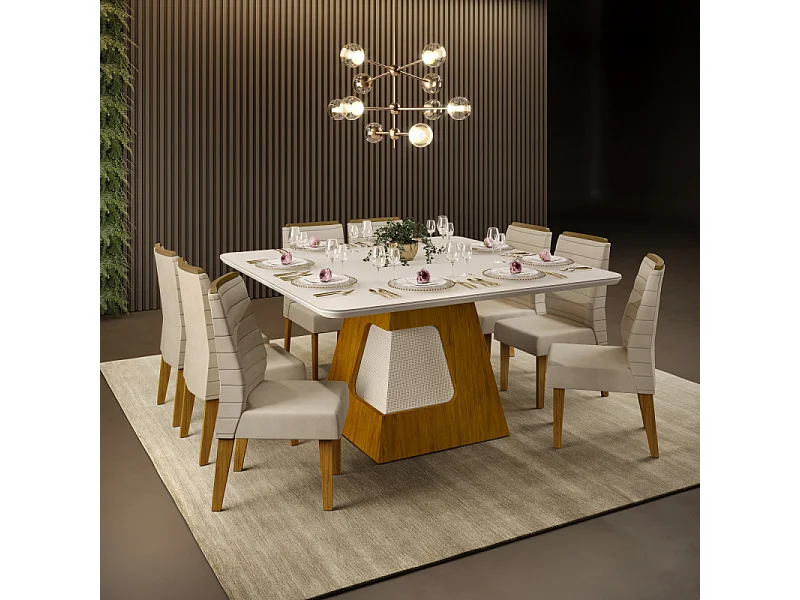 Table à Manger 8 Personnes Carrée 136 cm Chêne et Blanc