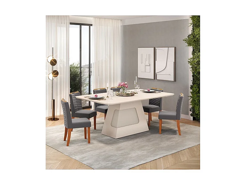 Table à Manger 6 Personnes Rectangle Blanc Ecru 180 x 80 x 90 cm