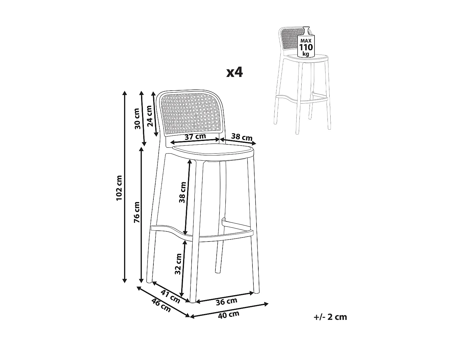 Lot de 4 chaises de bar PLOSE Matière synthétique Beige