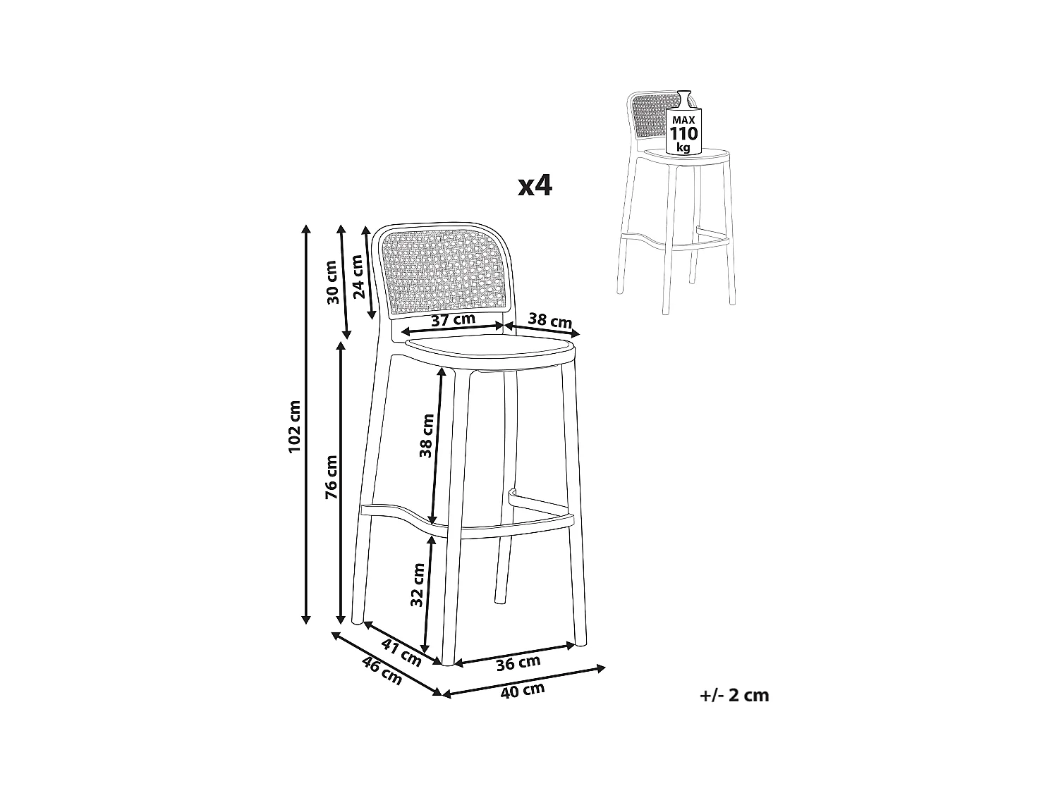 Lot de 4 chaises de bar PLOSE Matière synthétique Beige