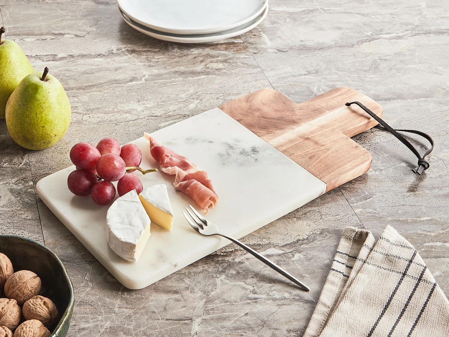 Plateau de service VOLOS Pierre Marbre blanc