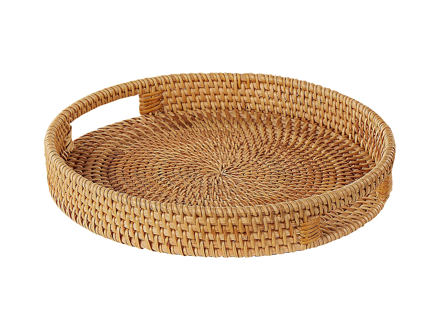 Dekotablett 2er Set Rattan natürlich / beige rund mit Griffen Boho Adelso