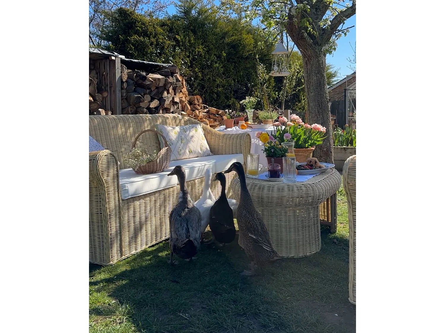 Garden Lounge Set with Table 5 Seater LIVADEIA Natural Rattan