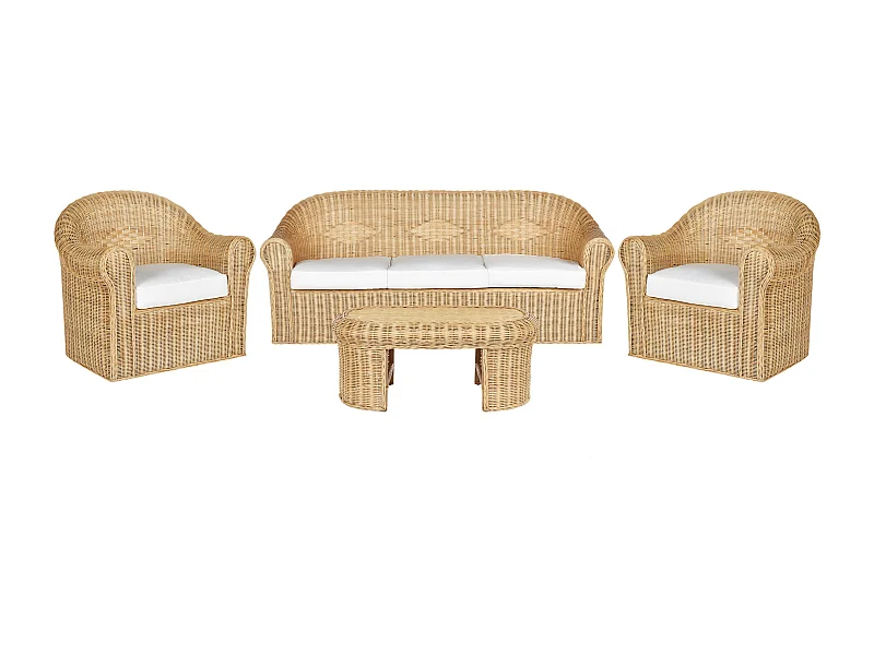 Ensemble de salon de jardin avec table 5 places LIVADEIA Rotin Naturel