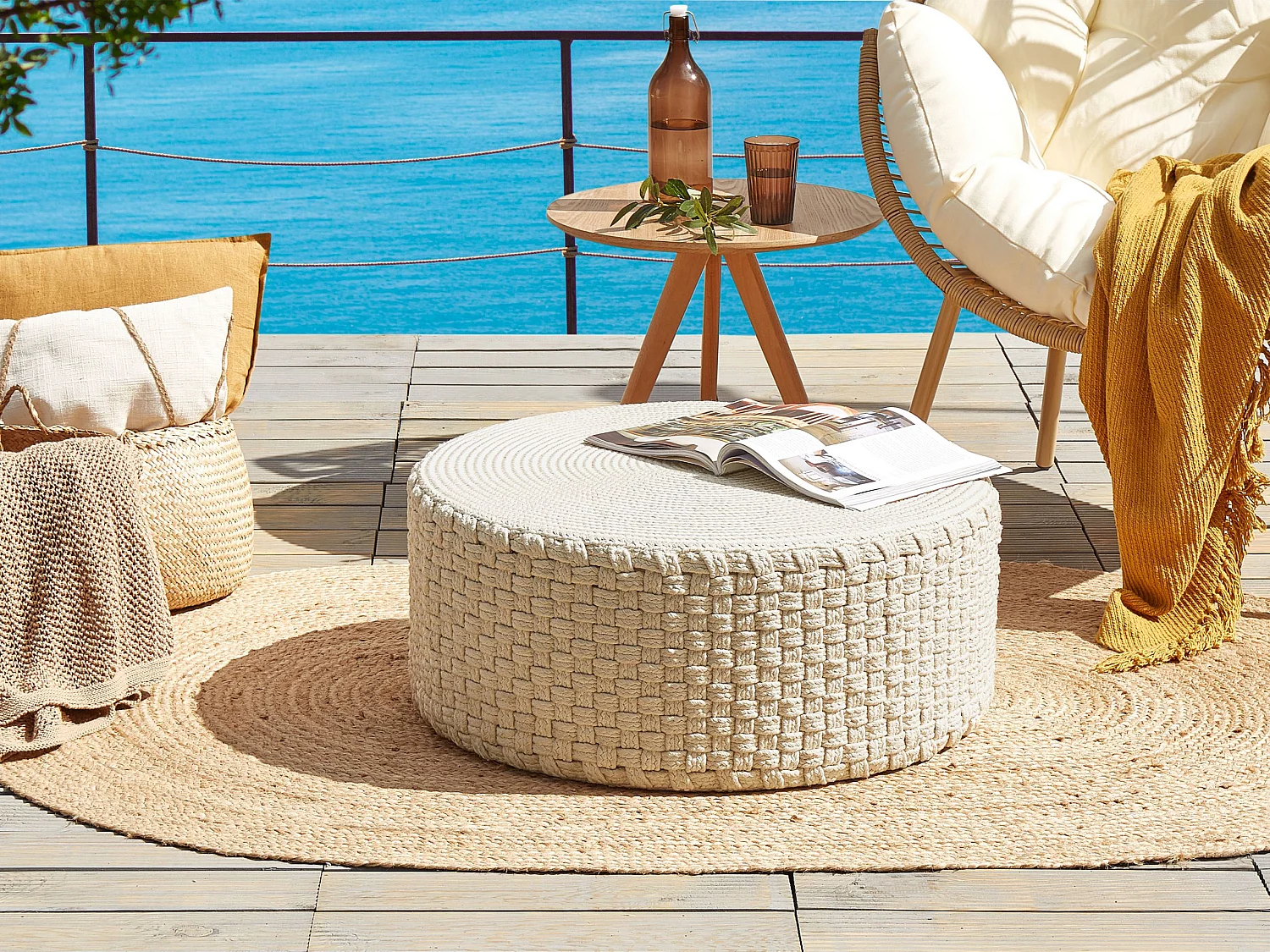 Pouf MITHI Hellbeige 70 cm 70 cm 30 cm