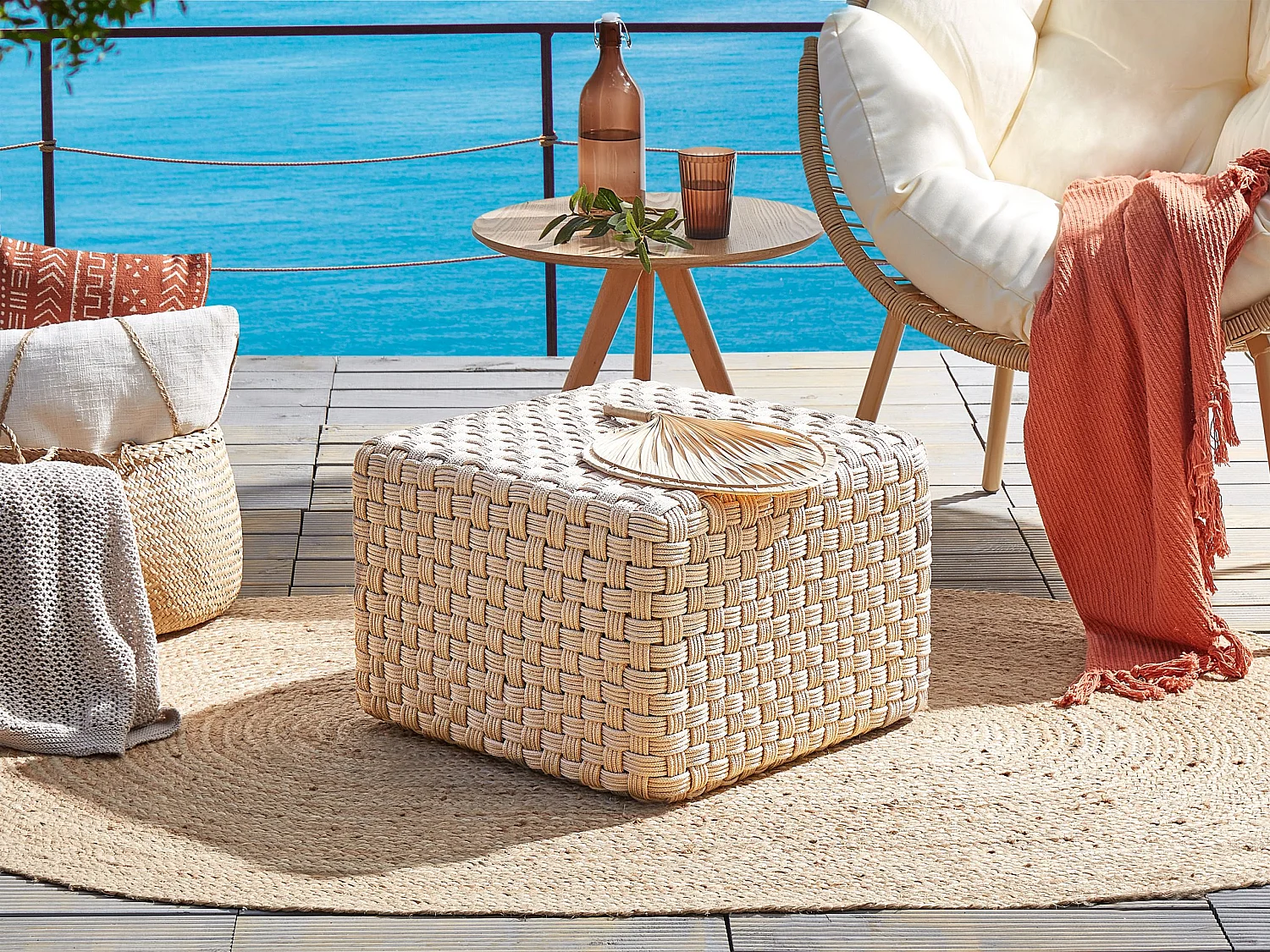 Pouf NALLI Hellbeige 50 cm 50 cm 35 cm