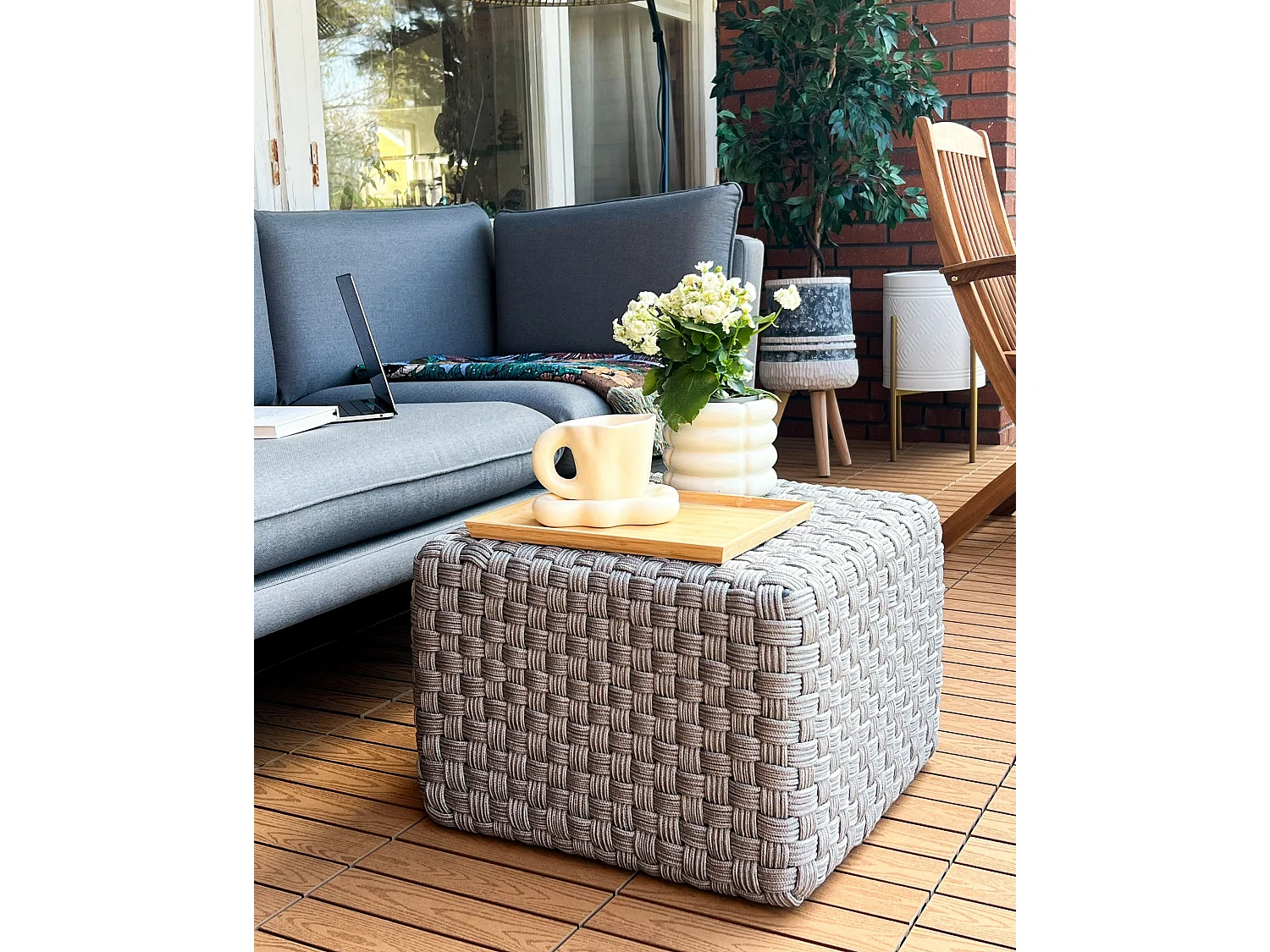 Pouf NALLI Gris 50 cm 50 cm 35 cm