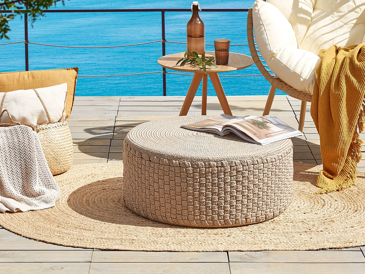 Pouf de jardin ⌀ 70 cm beige MITHI