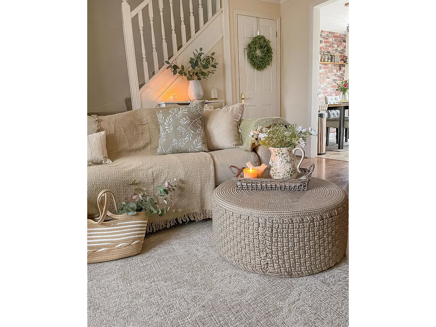 Pouf MITHI Beige 70 cm 70 cm 30 cm
