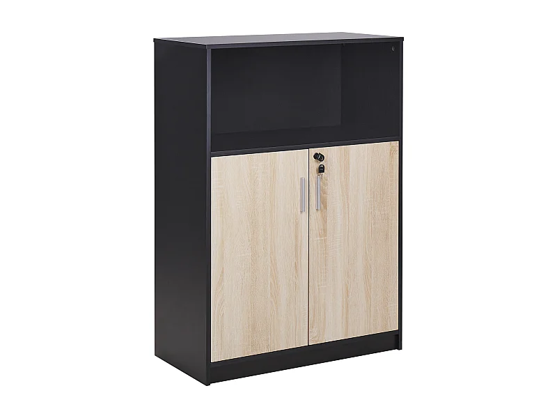 Büroschrank heller Holzfarbton/schwarz 117x80x40 cm abschließbar Ablage Zehna
