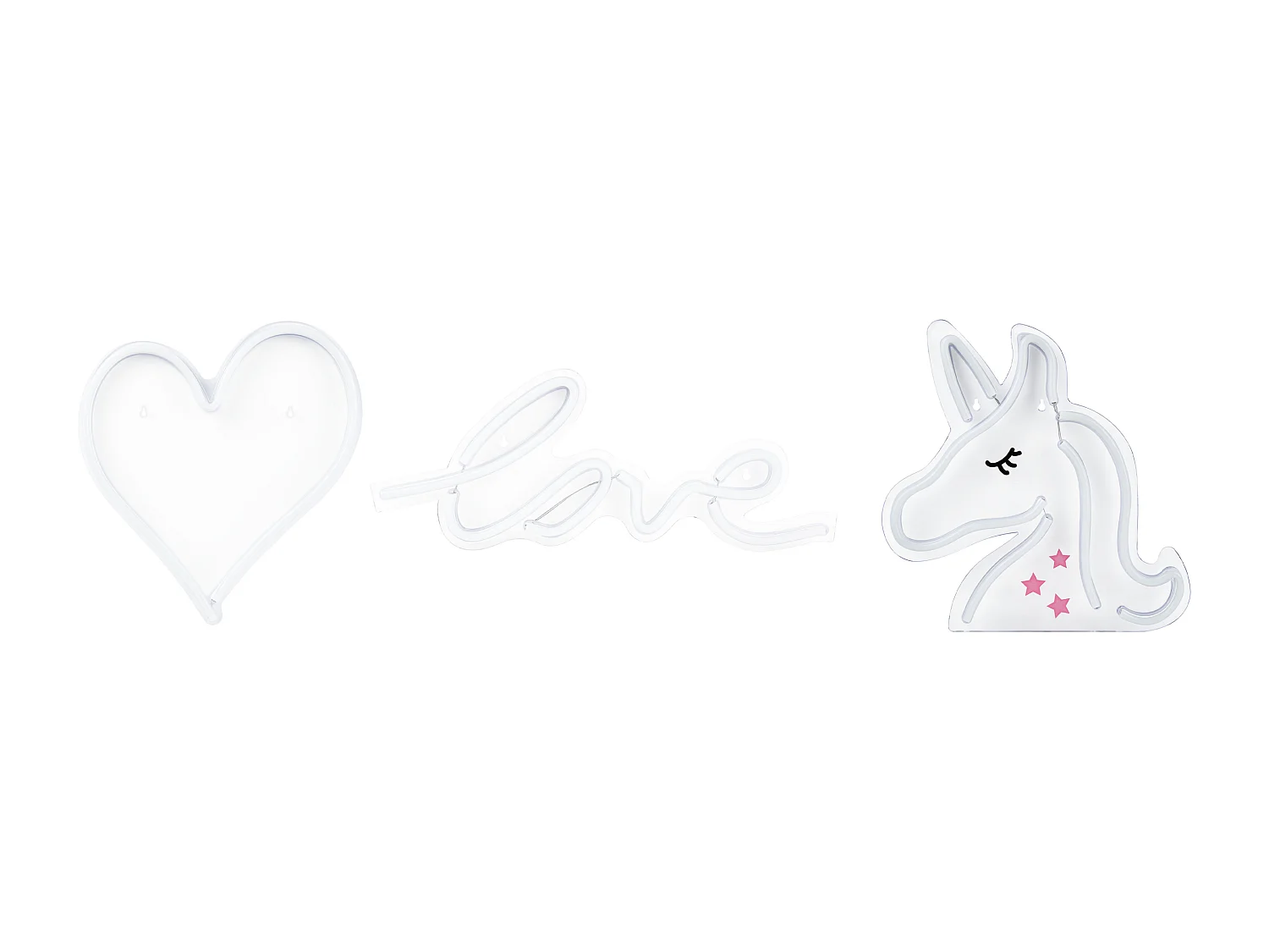 LED Neon Licht Wanddeko 3er Set mit Kabel Herz Einhorn Love Susie