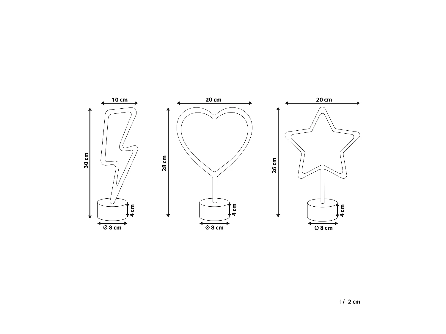 LED Neon Licht Dekofiguren bunt gelb/rot/blau 3er Set batteriebetrieben Floretta