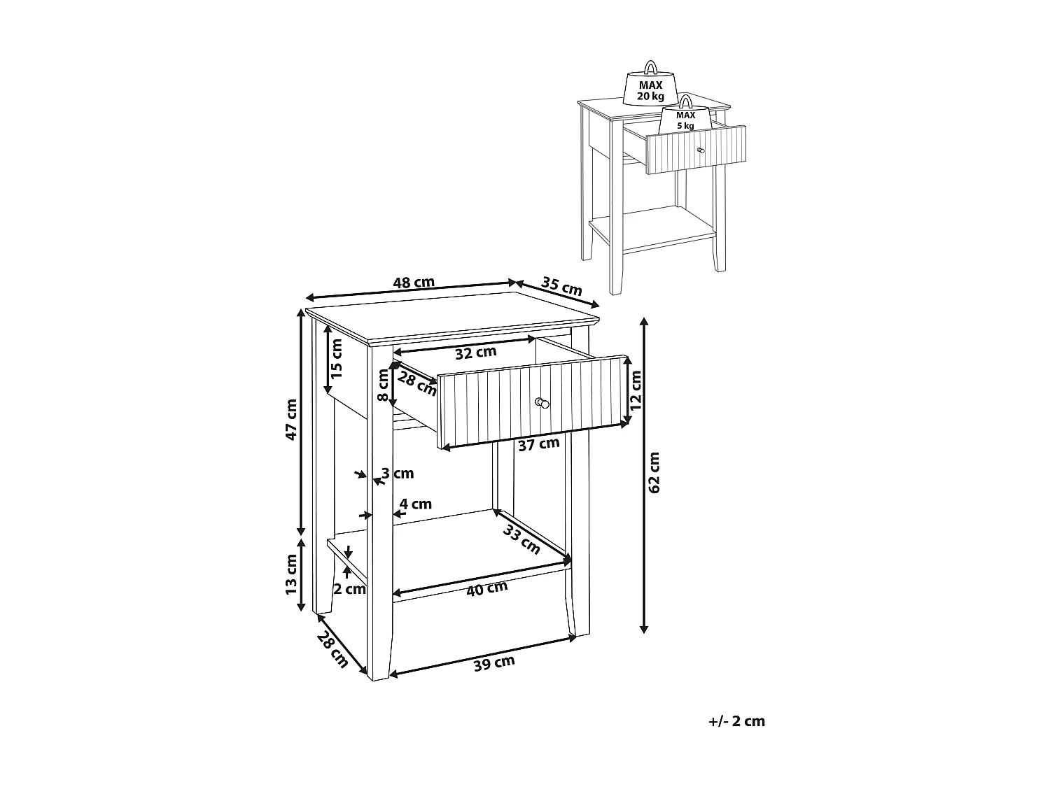 Table de nuit à 1 tiroir ASSISI Blanc