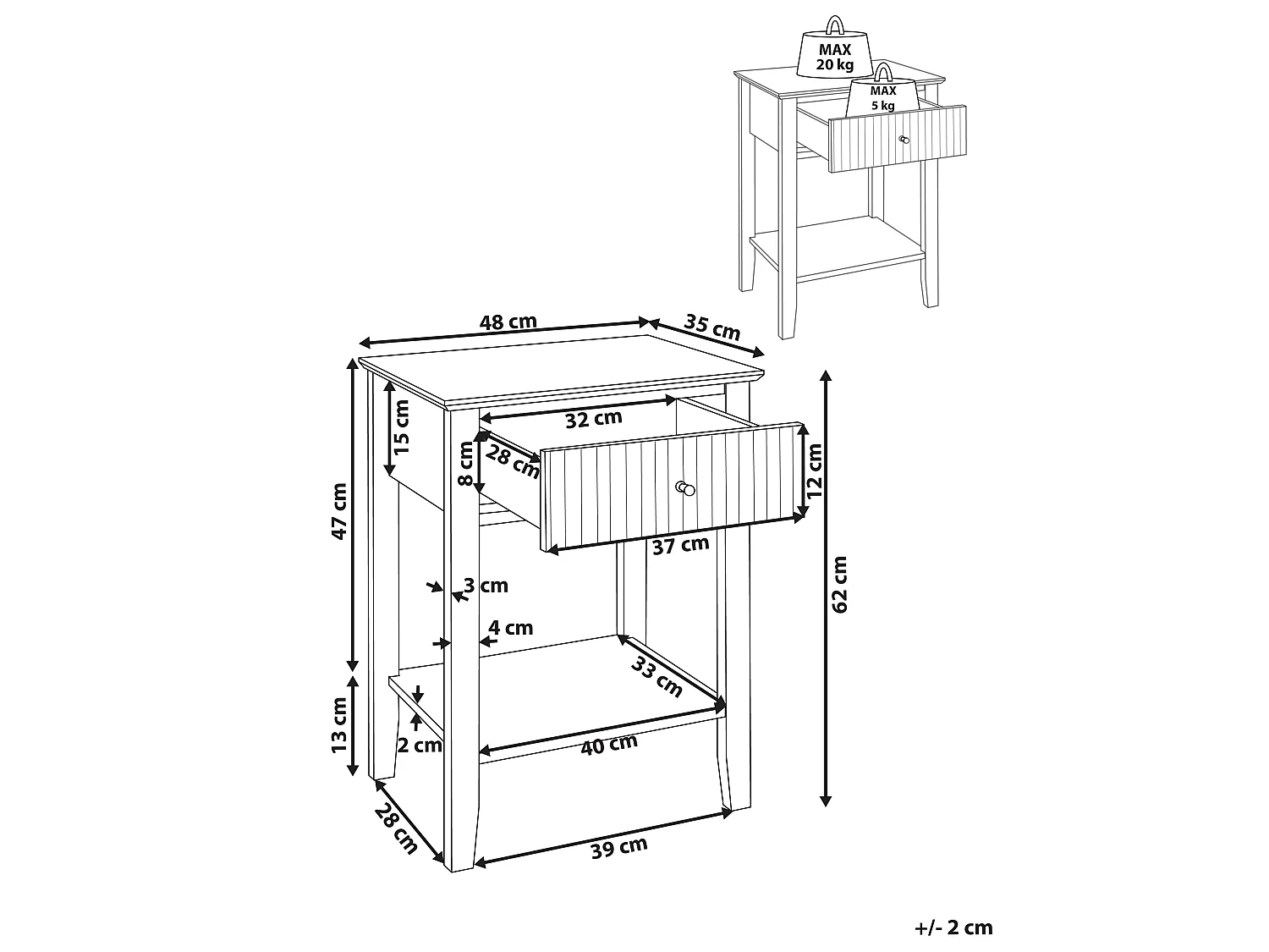 1 Drawer Bedside Table ASSISI White