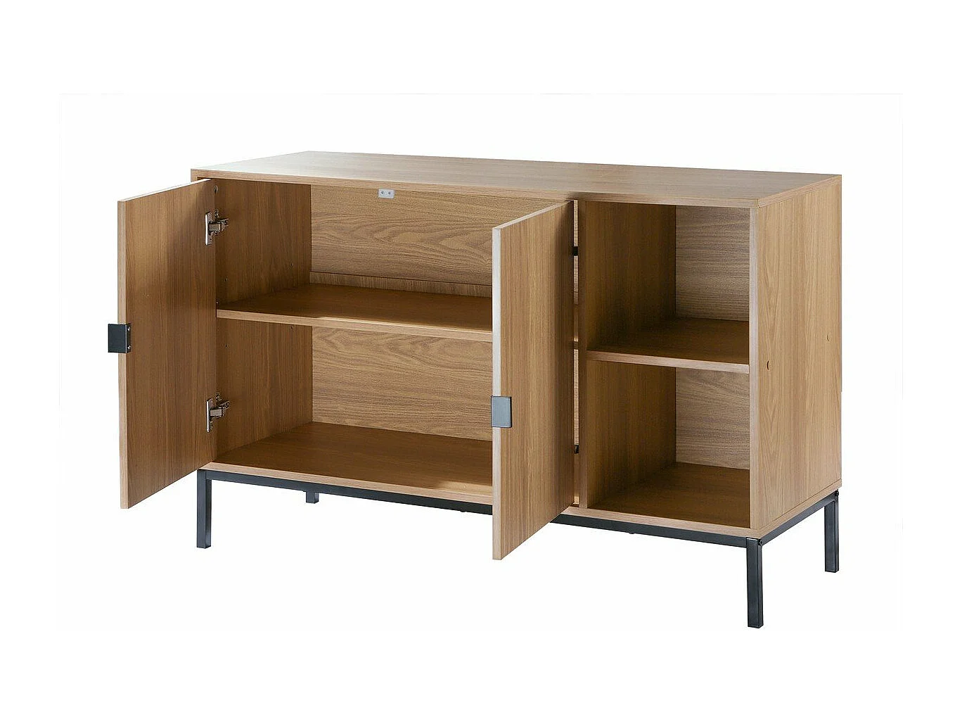 Dressoir met 2 deuren en 2 open vakken in groefhoutlook L110 cm - TARA