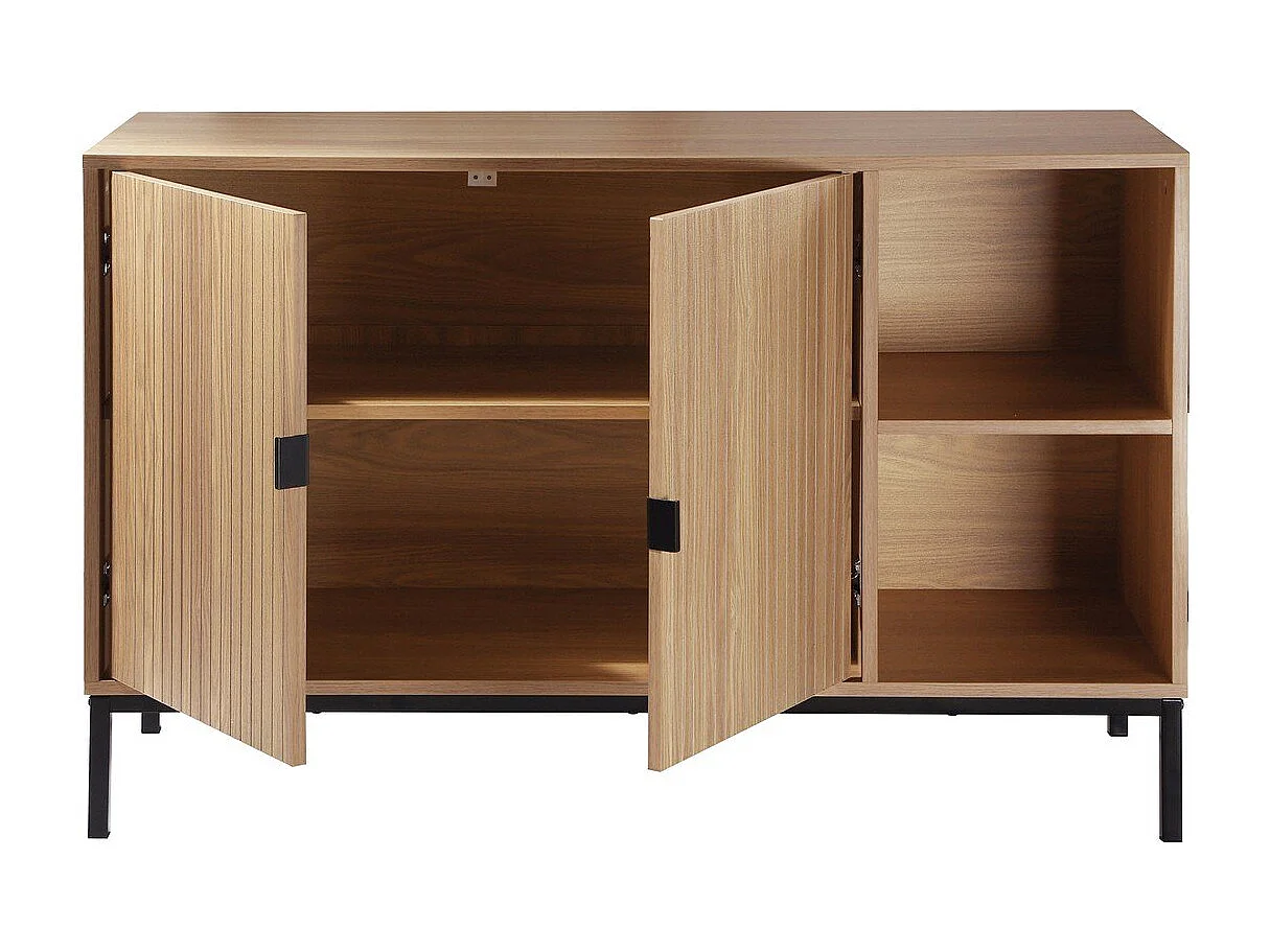 Dressoir met 2 deuren en 2 open vakken in groefhoutlook L110 cm - TARA