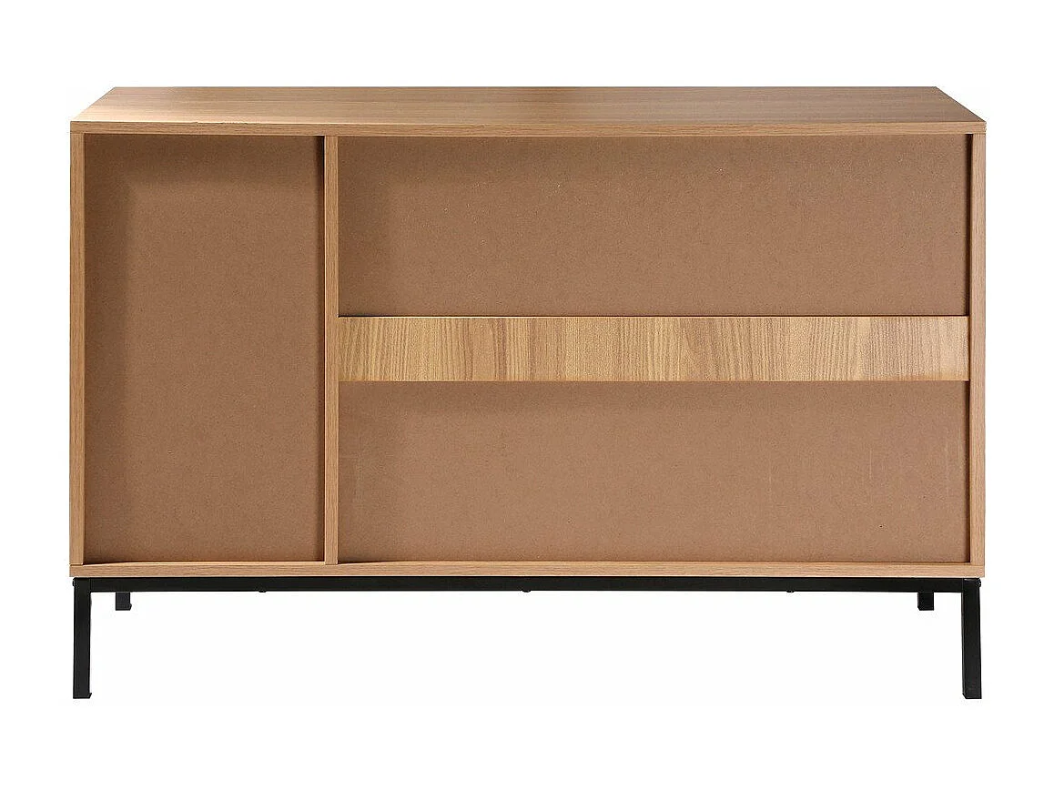 Dressoir met 2 deuren en 2 open vakken in groefhoutlook L110 cm - TARA