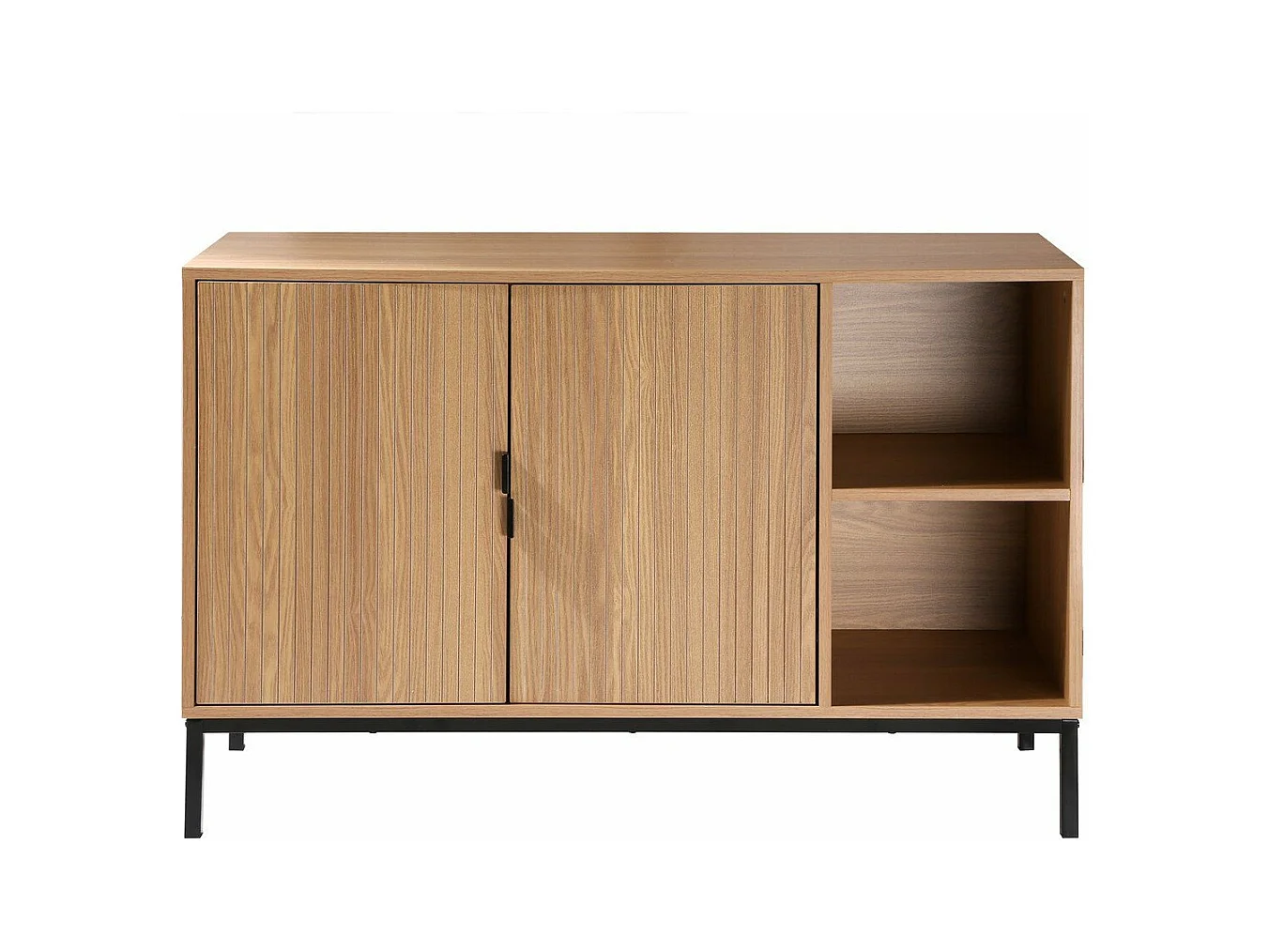 Buffet 2 portes 2 niches ouvertes effet bois rainuré L110 cm - TARA