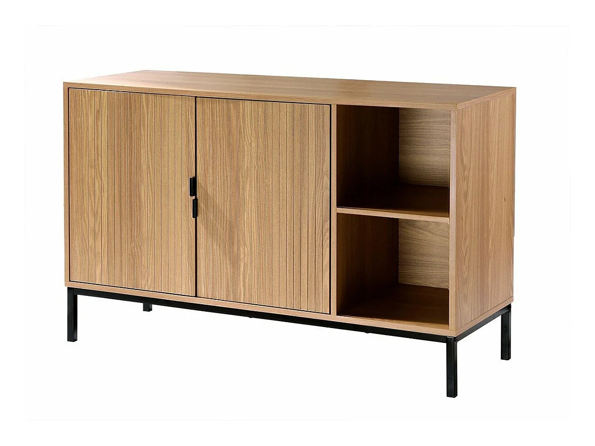 Buffet 2 portes 2 niches ouvertes effet bois rainuré L110 cm - TARA