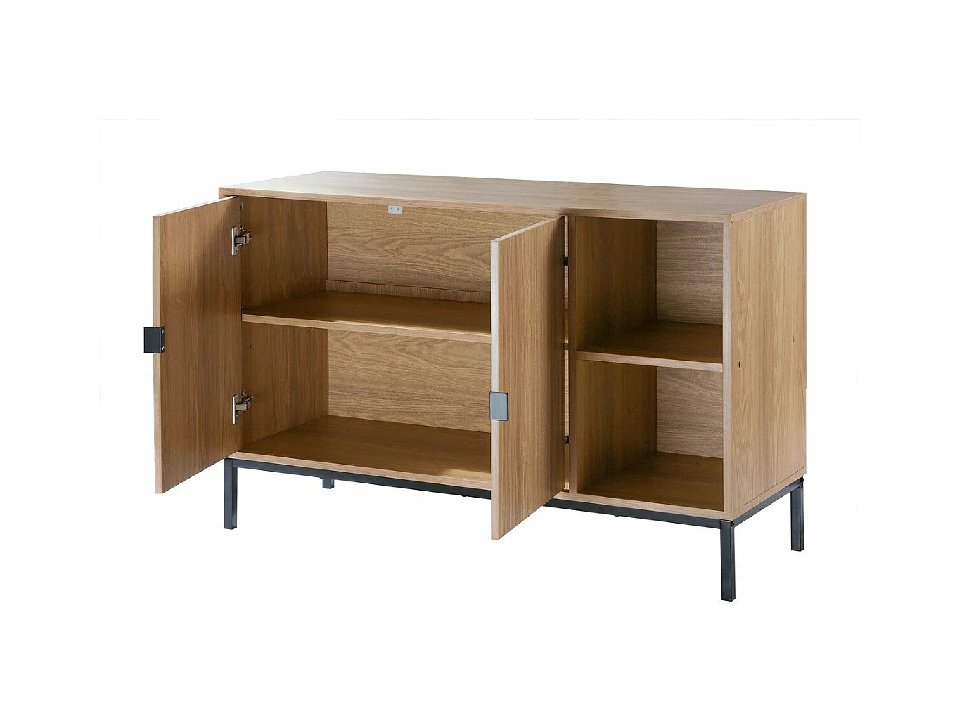 Buffet 2 portes 2 niches ouvertes effet bois rainuré L110 cm - TARA