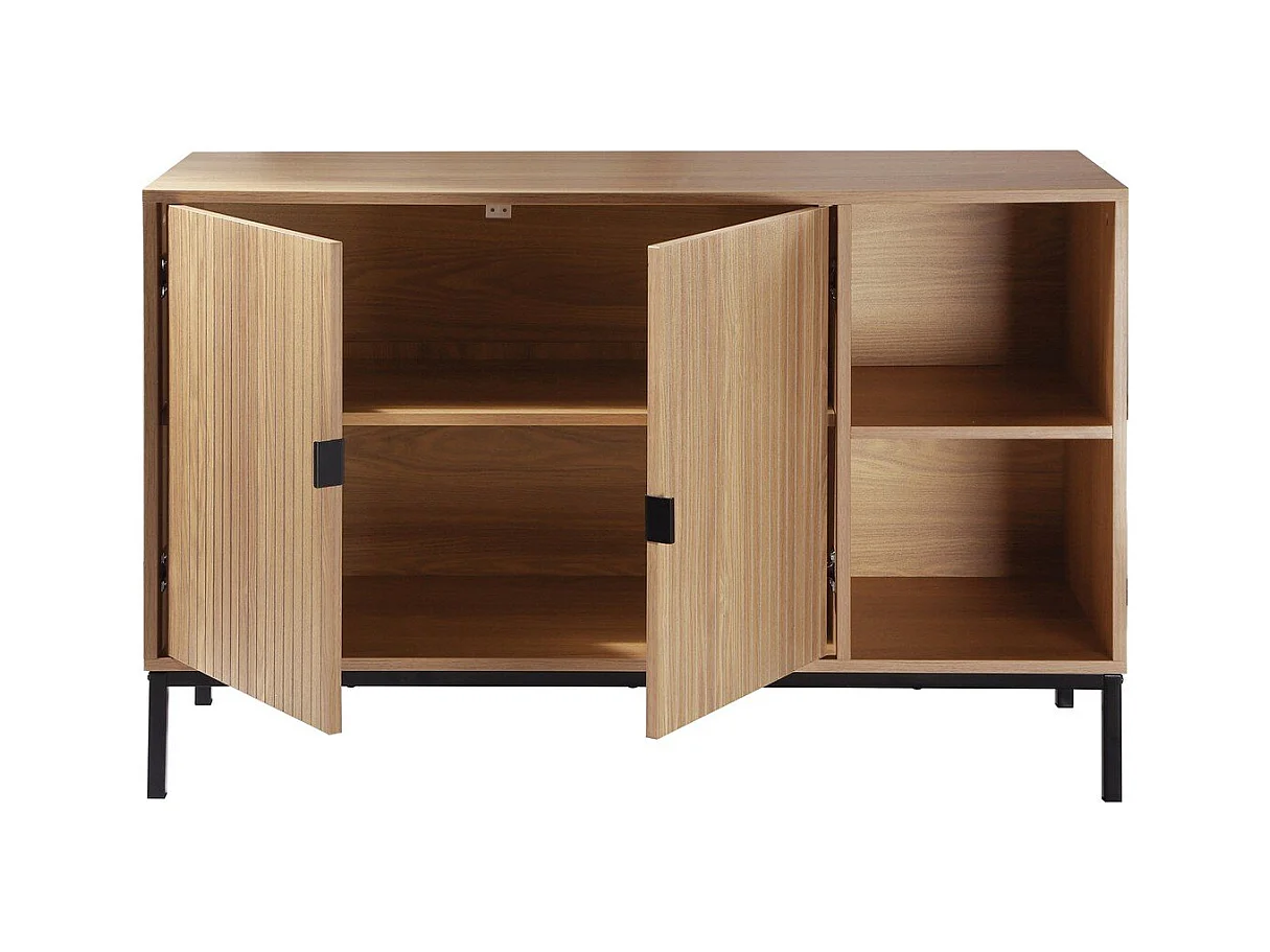 Buffet 2 portes 2 niches ouvertes effet bois rainuré L110 cm - TARA