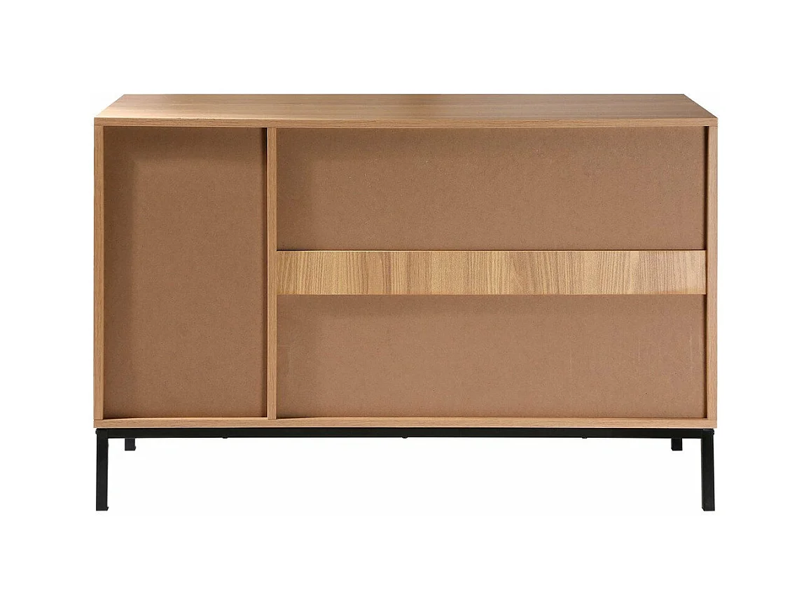 Buffet 2 portes 2 niches ouvertes effet bois rainuré L110 cm - TARA