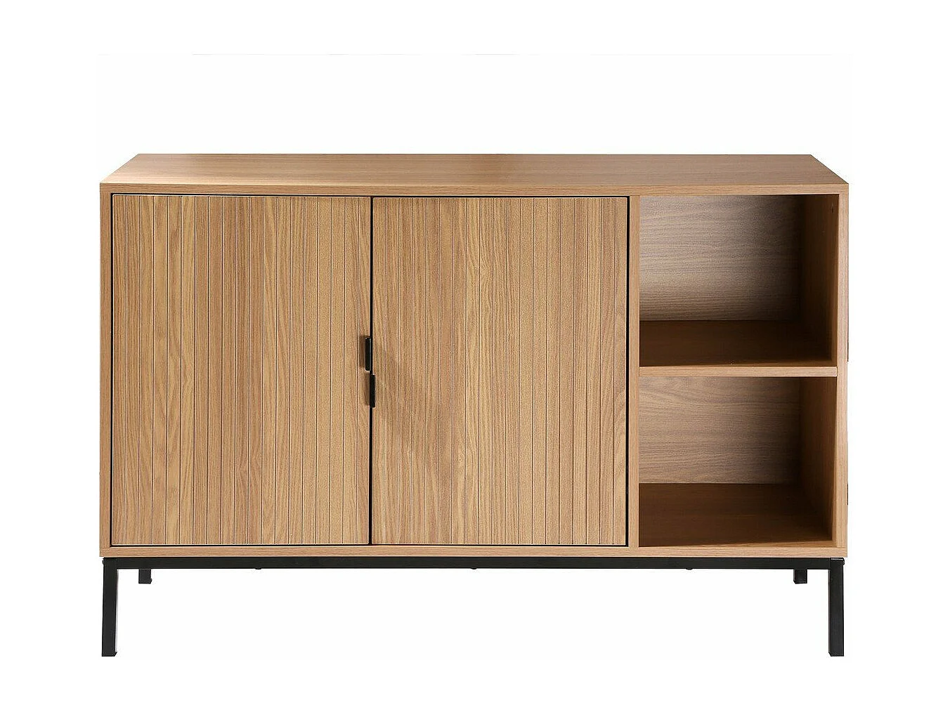 Buffet 2 portes 2 niches ouvertes effet bois rainuré L110 cm - TARA