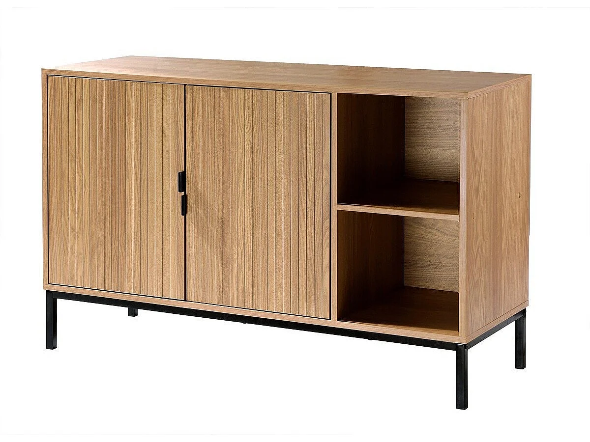 Buffet 2 portes 2 niches ouvertes effet bois rainuré L110 cm - TARA