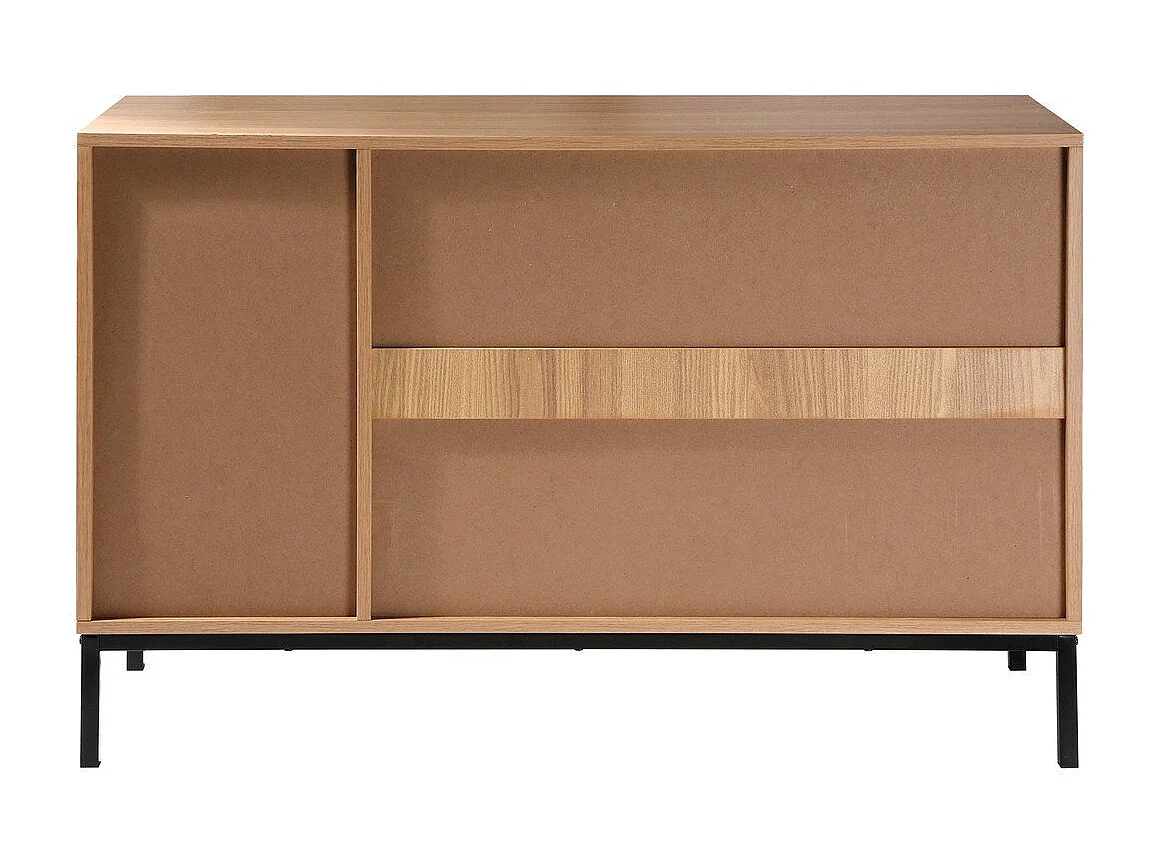 Buffet 2 portes 2 niches ouvertes effet bois rainuré L110 cm - TARA