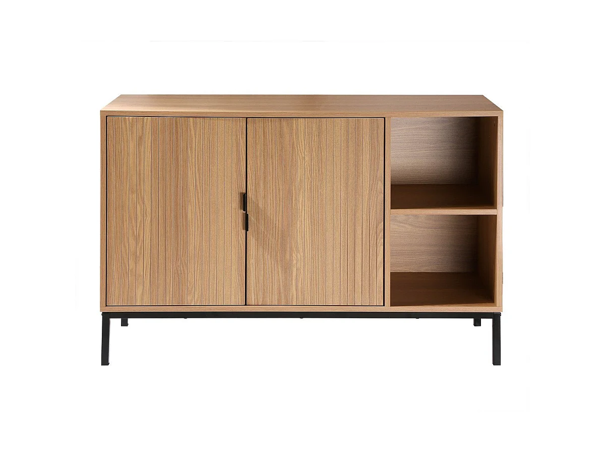 Buffet 2 portes 2 niches ouvertes effet bois rainuré L110 cm - TARA