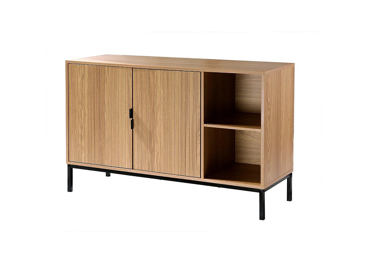 Buffet 2 portes 2 niches ouvertes effet bois rainuré L110 cm - TARA