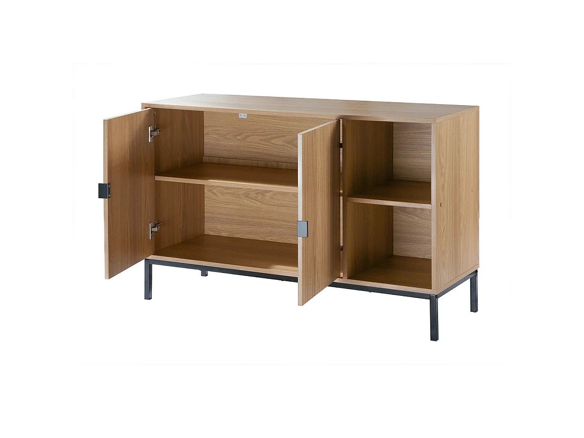 Buffet 2 portes 2 niches ouvertes effet bois rainuré L110 cm - TARA