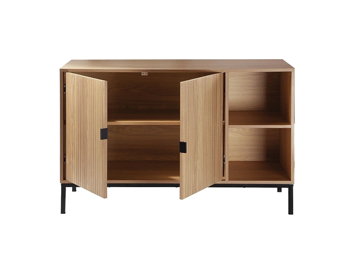 Buffet 2 portes 2 niches ouvertes effet bois rainuré L110 cm - TARA