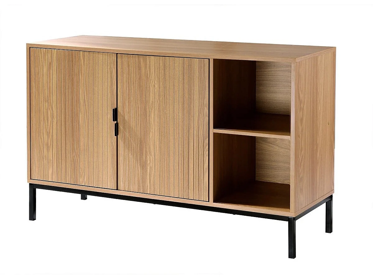 Dressoir met 2 deuren en 2 open vakken in groefhoutlook L110 cm - TARA