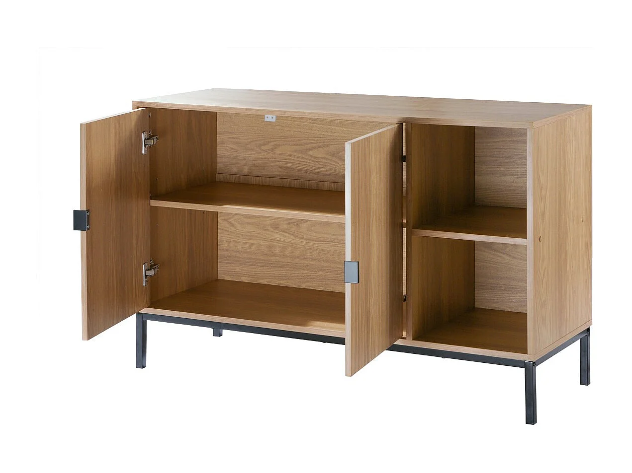 Dressoir met 2 deuren en 2 open vakken in groefhoutlook L110 cm - TARA