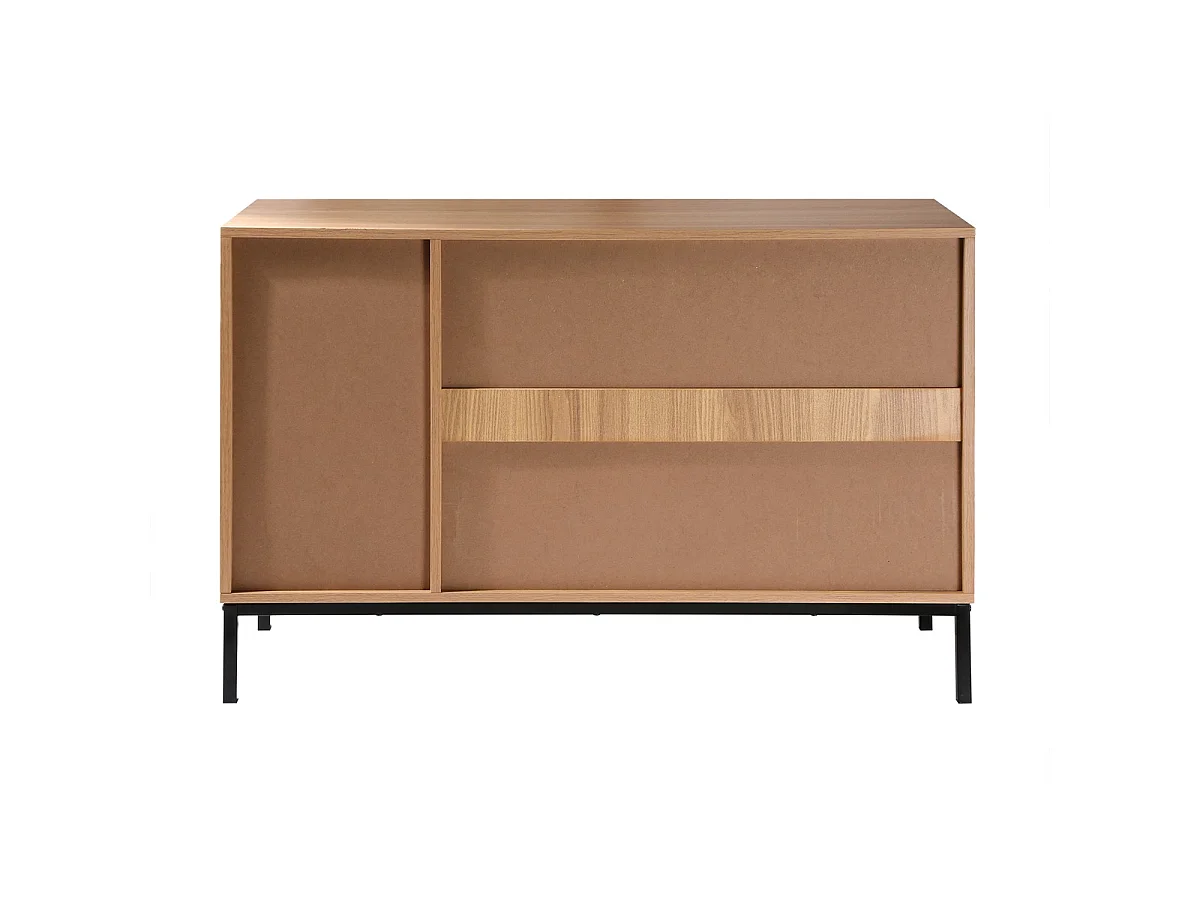 Buffet 2 portes 2 niches ouvertes effet bois rainuré L110 cm - TARA