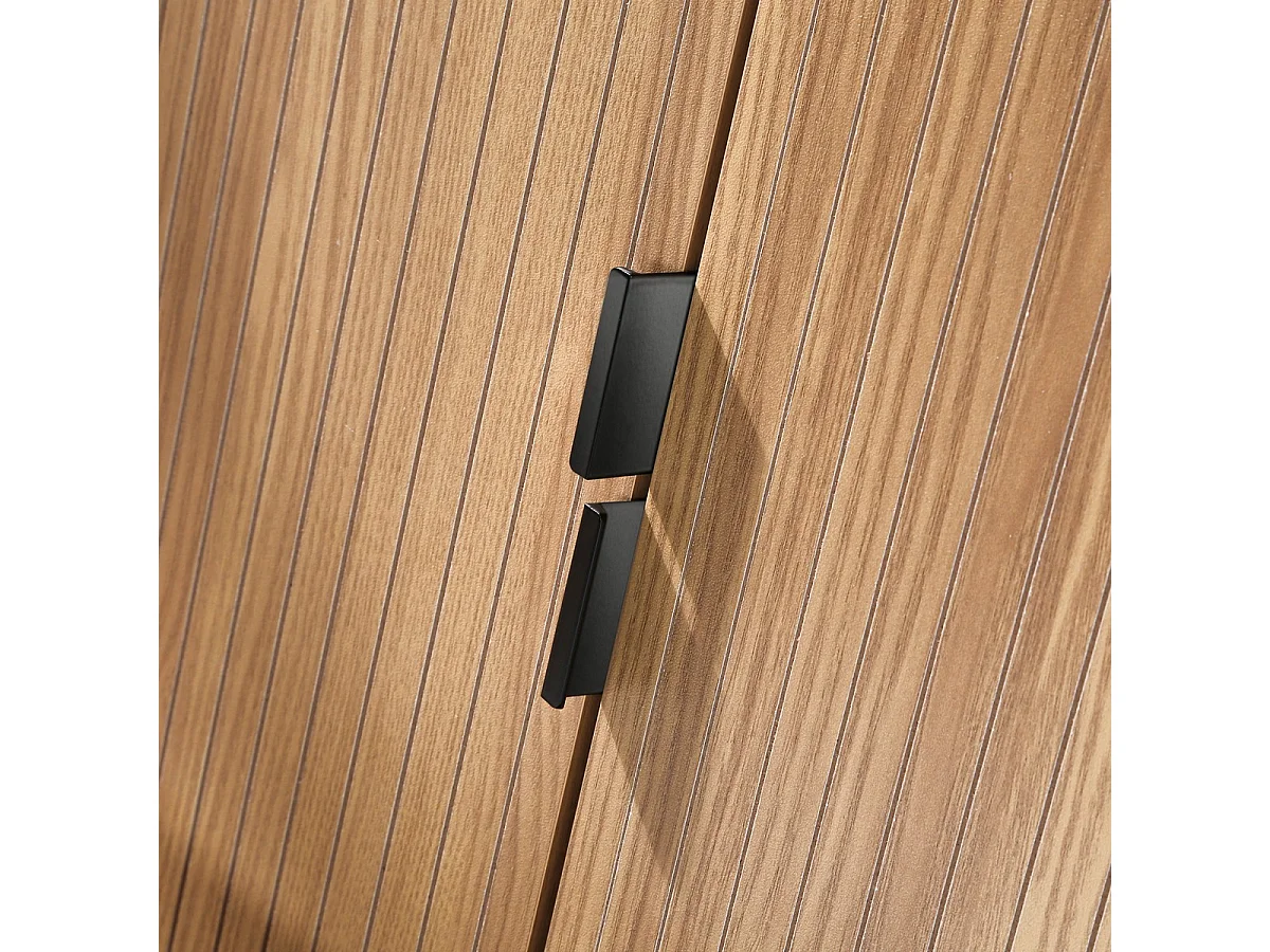 Buffet 2 portes 2 niches ouvertes effet bois rainuré L110 cm - TARA