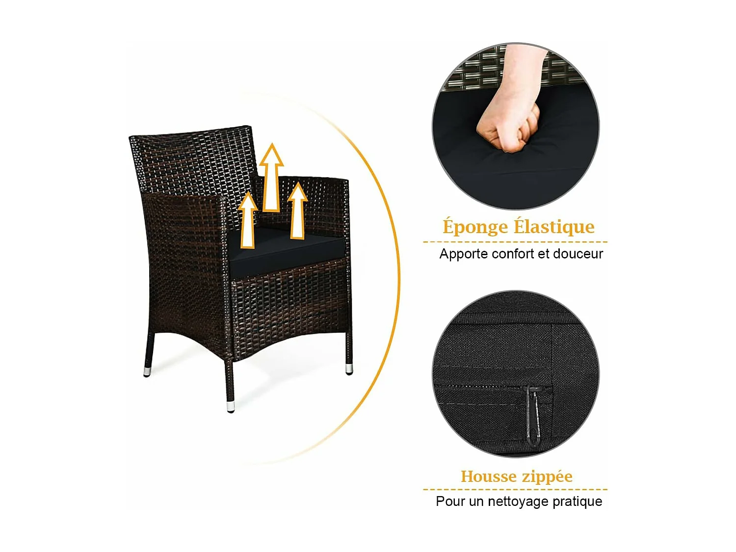 Salon de Jardin 4 Pièces en Rotin et fibre naturelle PE Charge 160-320KG, avec Coussins et Table Basse en Verre Trempé pour Patio Balcon Terrasse