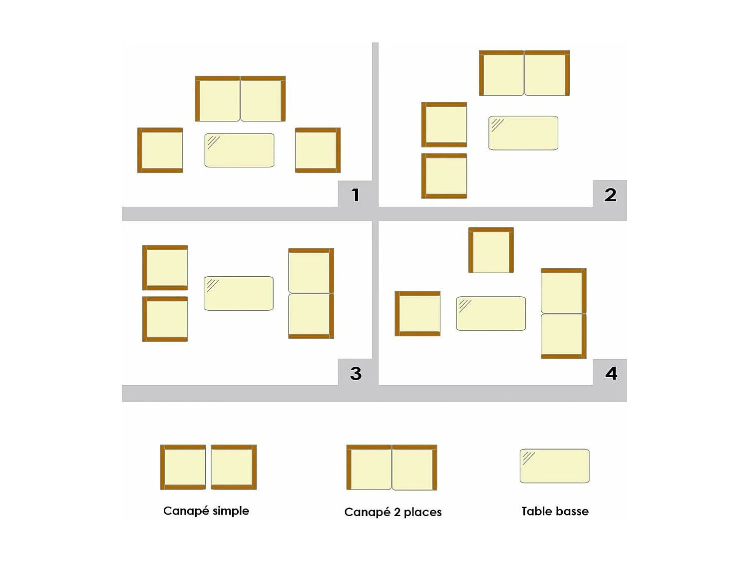 Salon de Jardin 4 Pièces en Rotin PE Charge 160-320KG, Ensemble de Meubles d'Extérieur avec Coussins et Table Basse en Verre Trempé pour Patio Balcon Terrasse, Marron+Gris