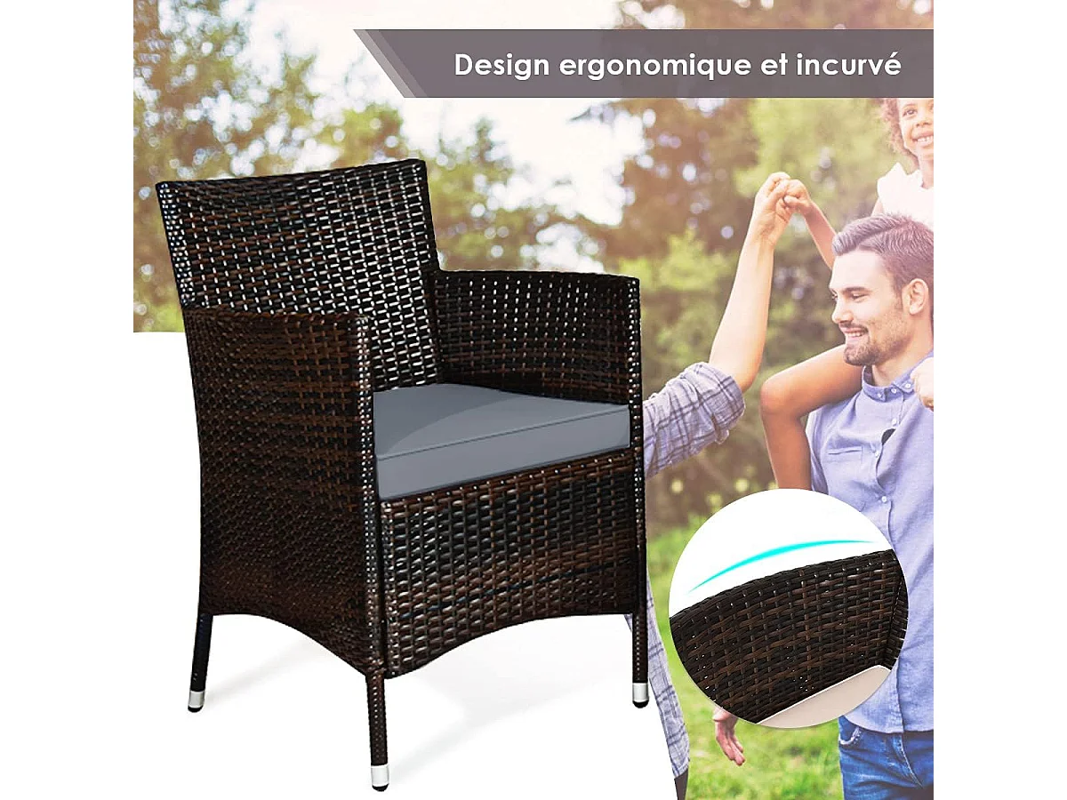 4-delige PE-rotan tuinmeubelset Belasting 160-320 kg, tuinmeubelset met kussens en salontafel van gehard glas voor terras, balkonterras, bruin+grijs