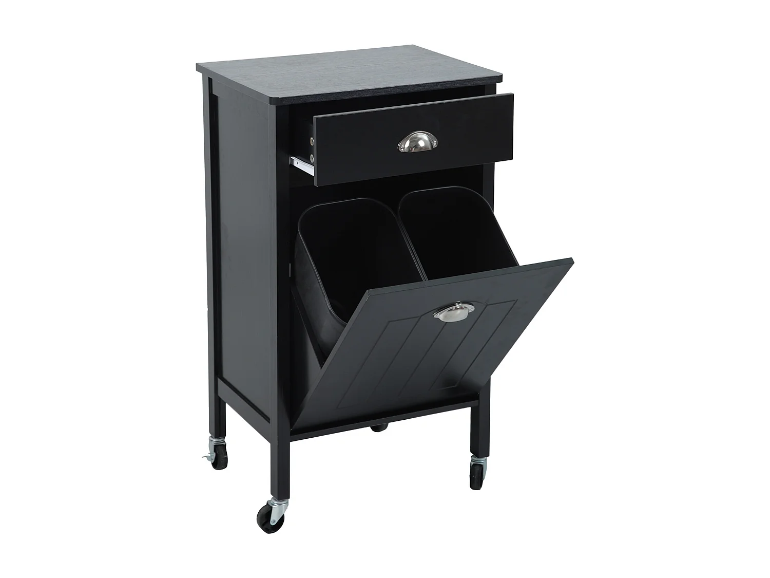 Chariot de cuisine SVITA à roulettes, système de tri des déchets avec tiroirs, noir