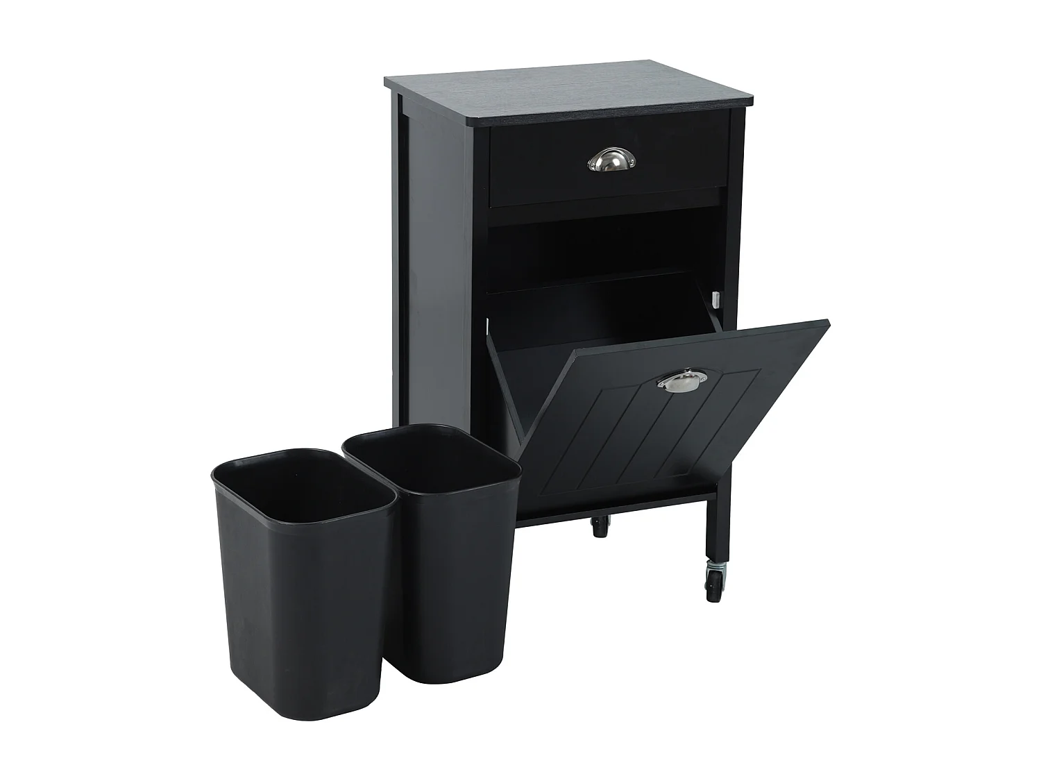 Chariot de cuisine SVITA à roulettes, système de tri des déchets avec tiroirs, noir