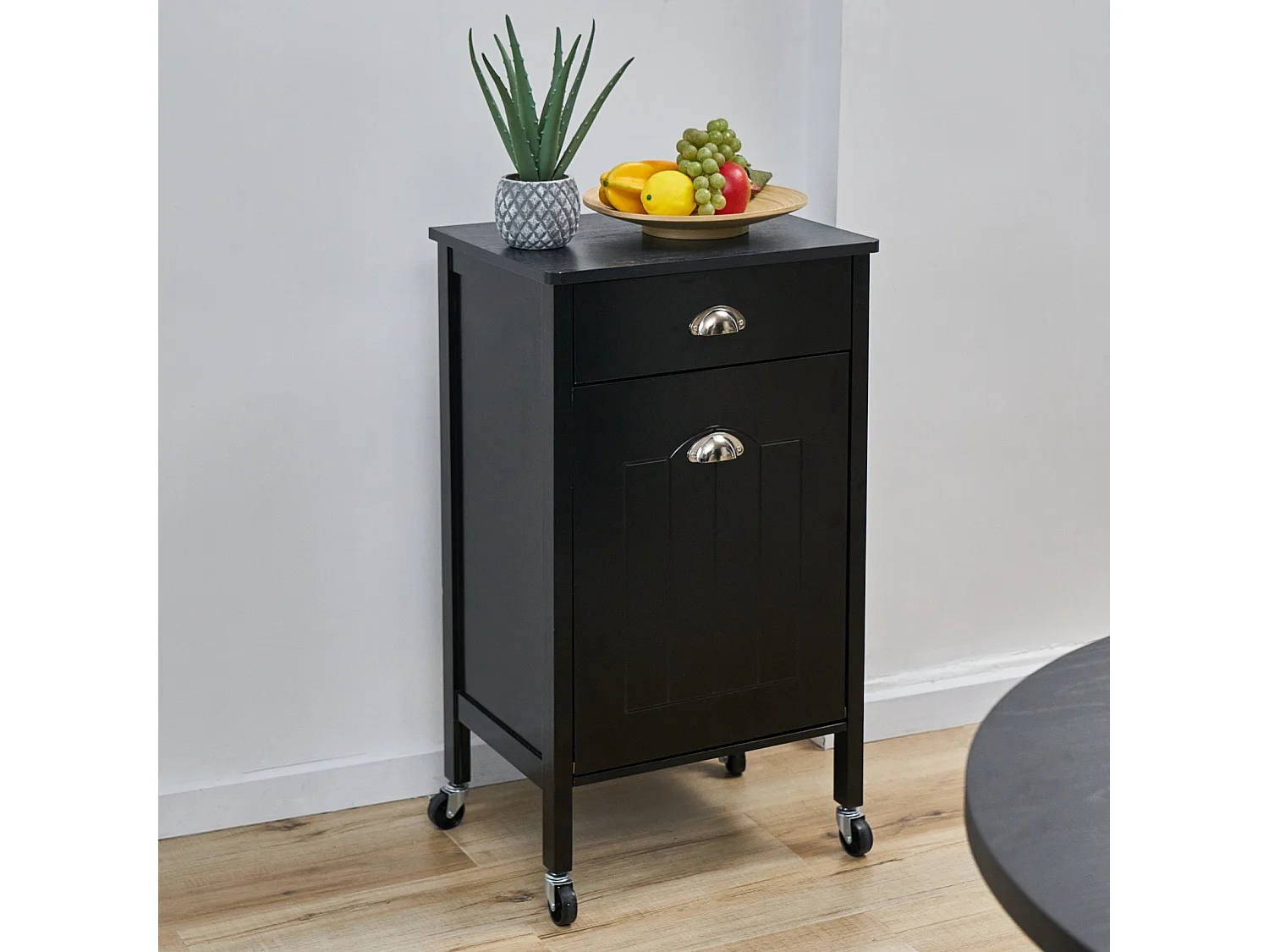 Chariot de cuisine SVITA à roulettes, système de tri des déchets avec tiroirs, noir