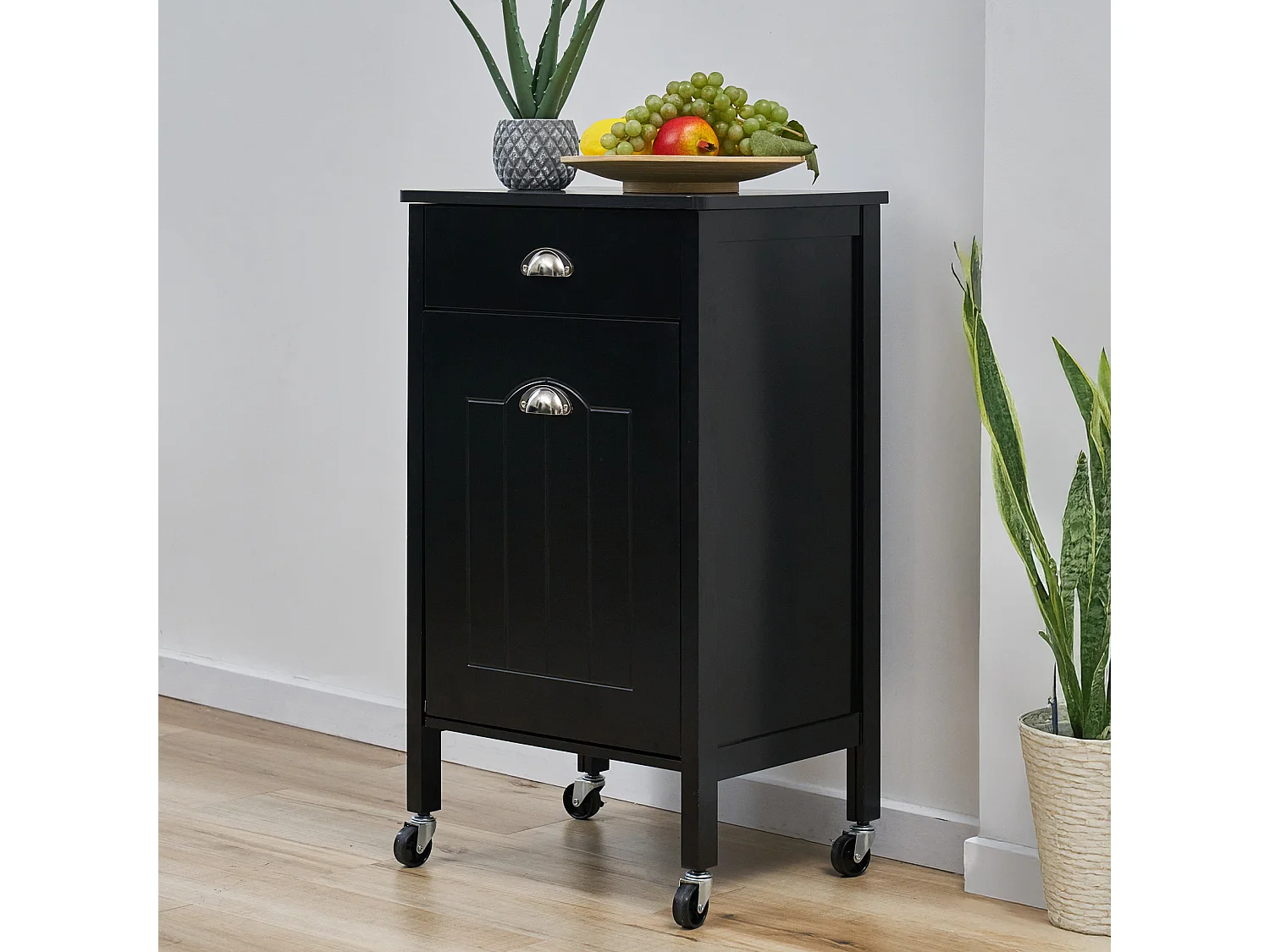 Chariot de cuisine SVITA à roulettes, système de tri des déchets avec tiroirs, noir