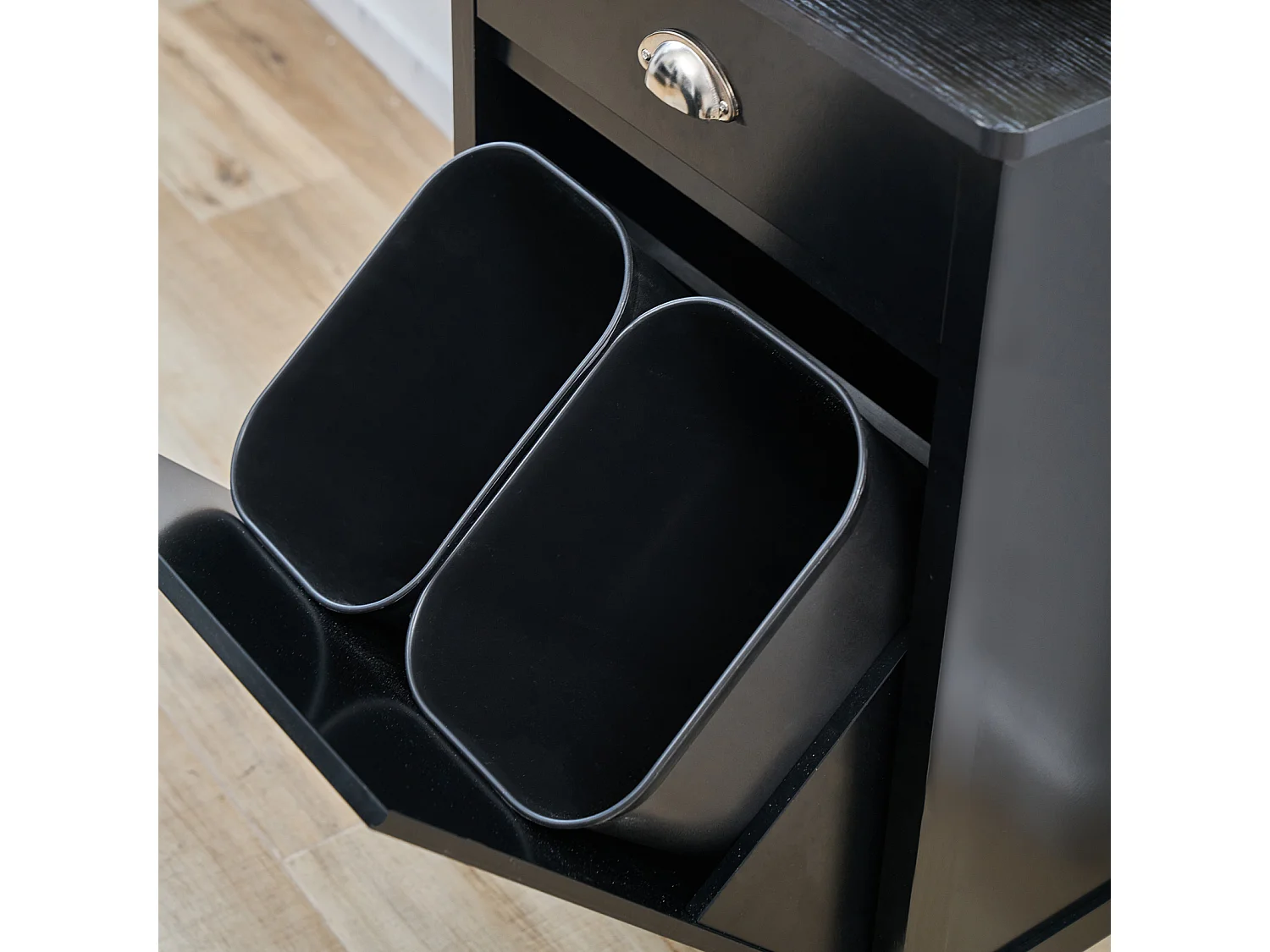 Chariot de cuisine SVITA à roulettes, système de tri des déchets avec tiroirs, noir