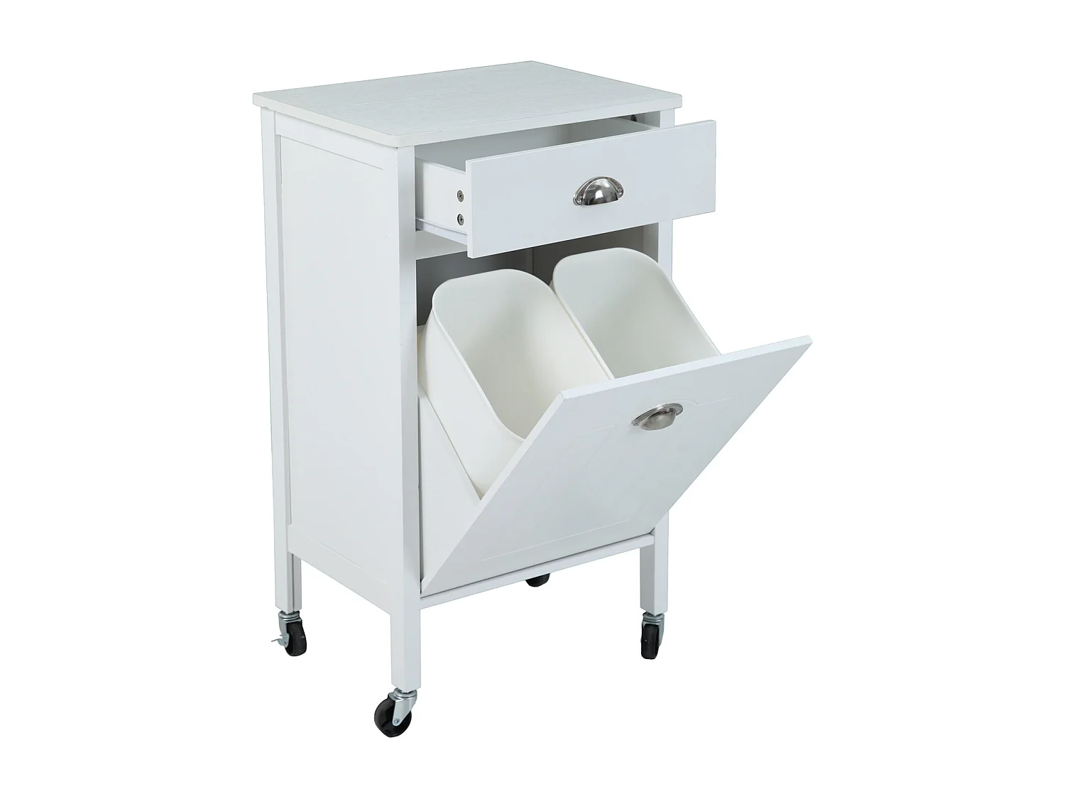 Chariot de cuisine SVITA à roulettes, système de tri des déchets avec tiroirs, blanc