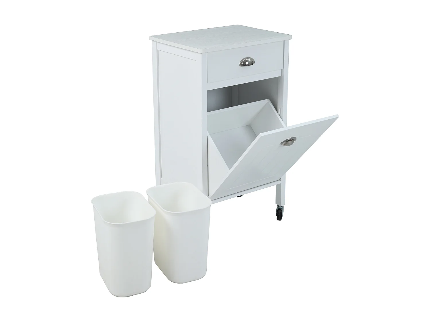 Chariot de cuisine SVITA à roulettes, système de tri des déchets avec tiroirs, blanc