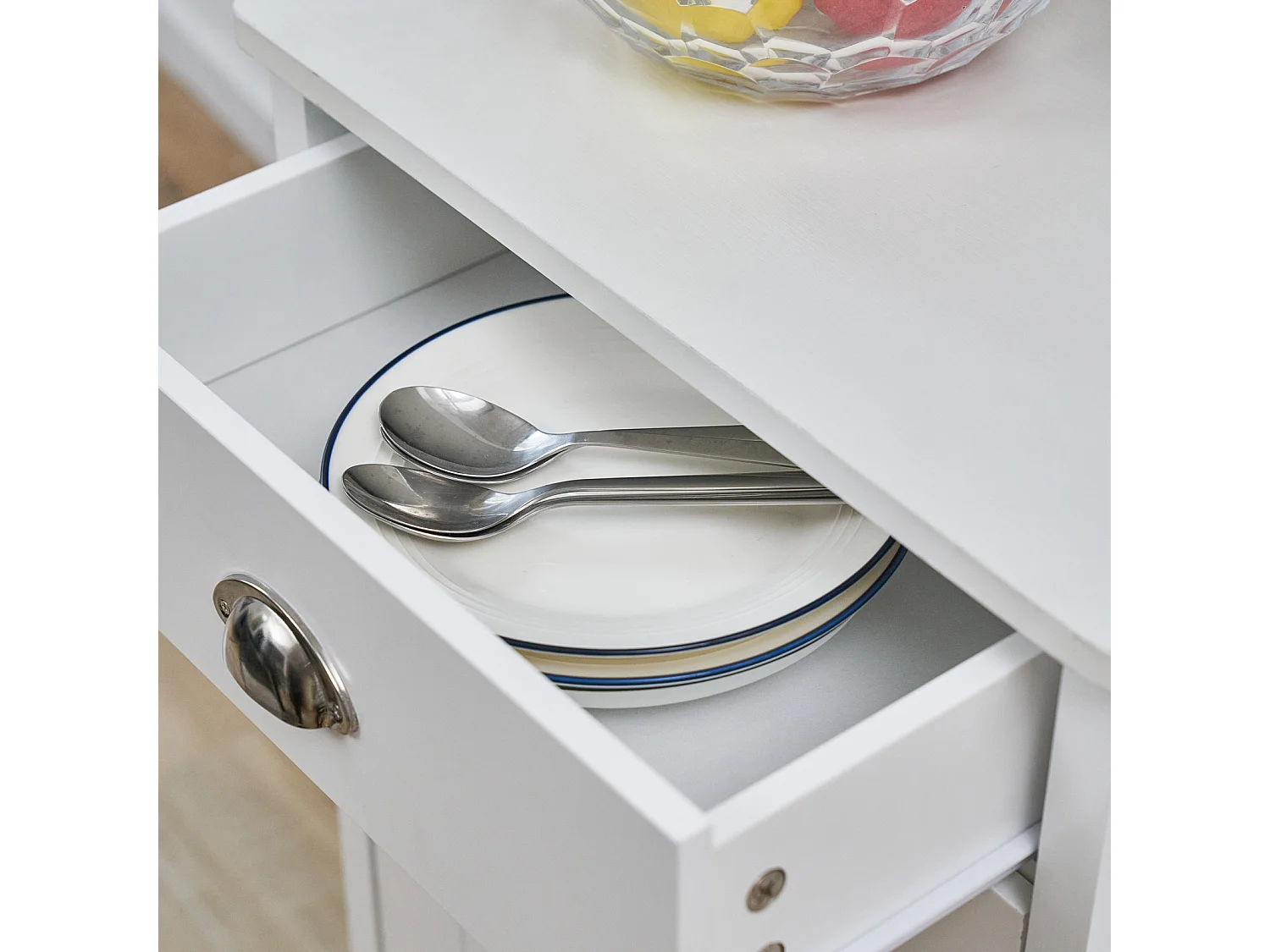 Chariot de cuisine SVITA à roulettes, système de tri des déchets avec tiroirs, blanc