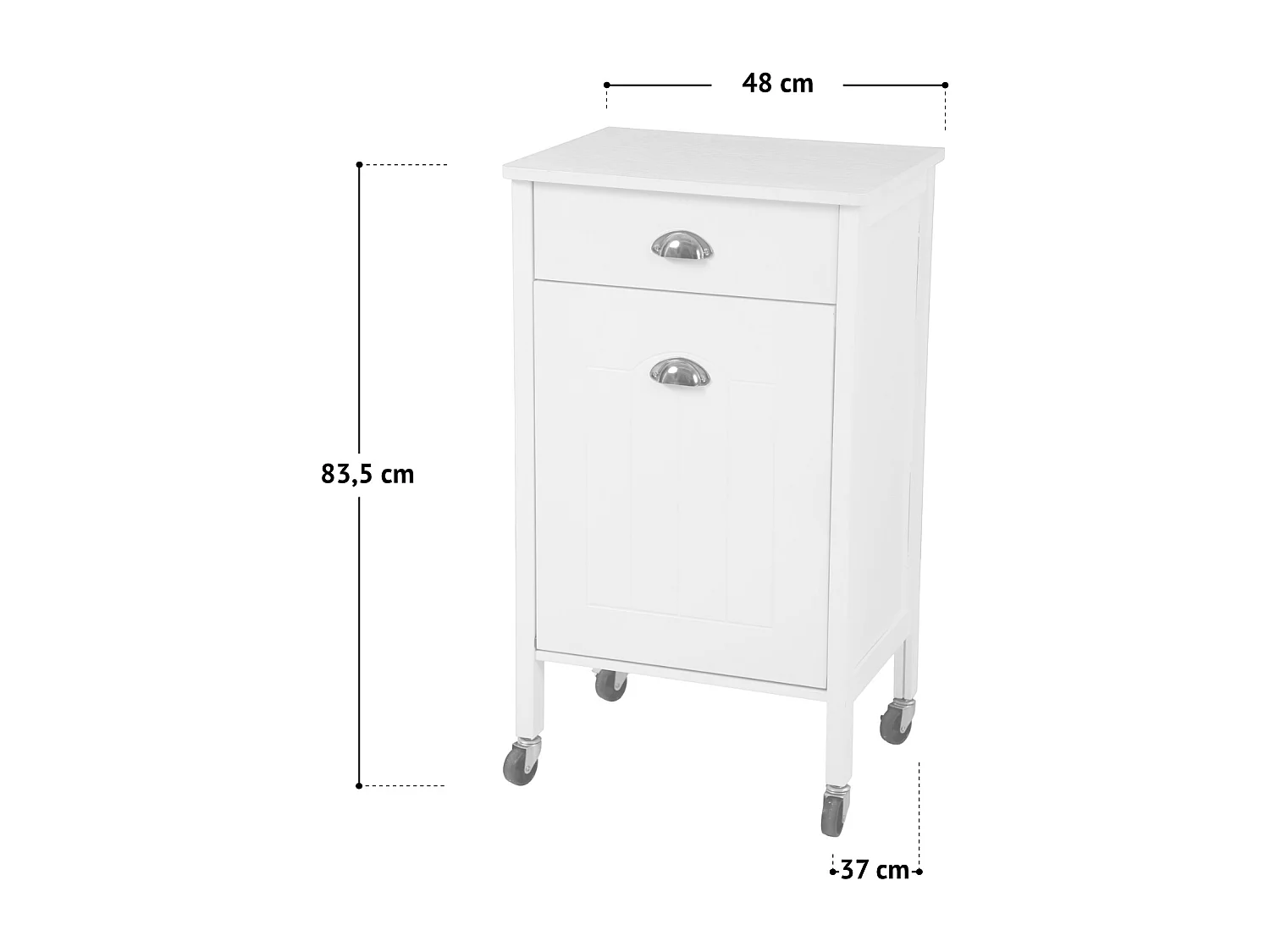 Chariot de cuisine SVITA à roulettes, système de tri des déchets avec tiroirs, blanc